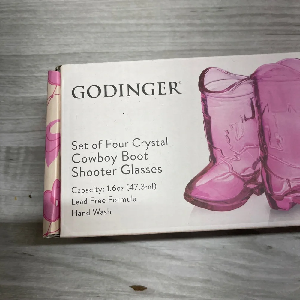 Godinger Pink Glass Western Cowgirl Boot Shot Glasses Set of 4 New